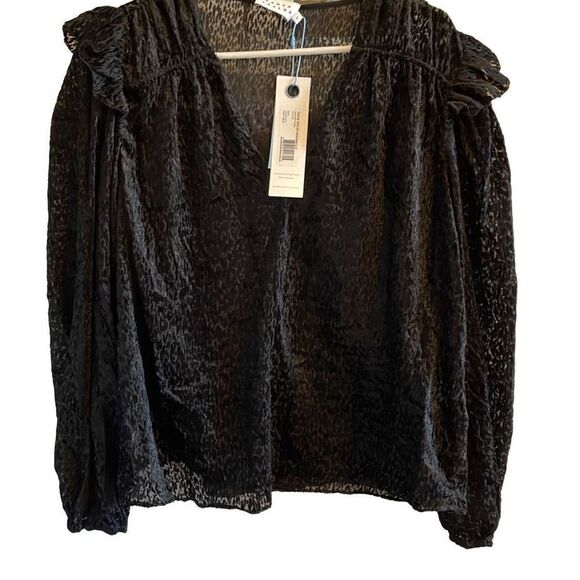 Tanya Taylor Blouse Women’s L Top Lucy Devore Black Velvet Burnout NWT - Picture 1 of 10